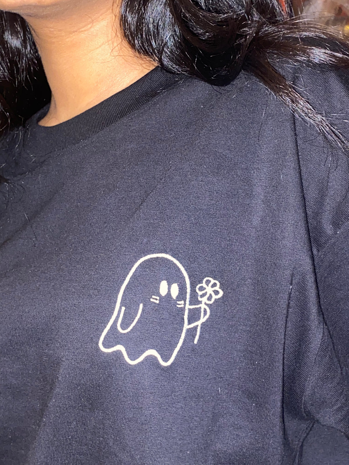 Cute Ghost Black Embroidered T-shirt